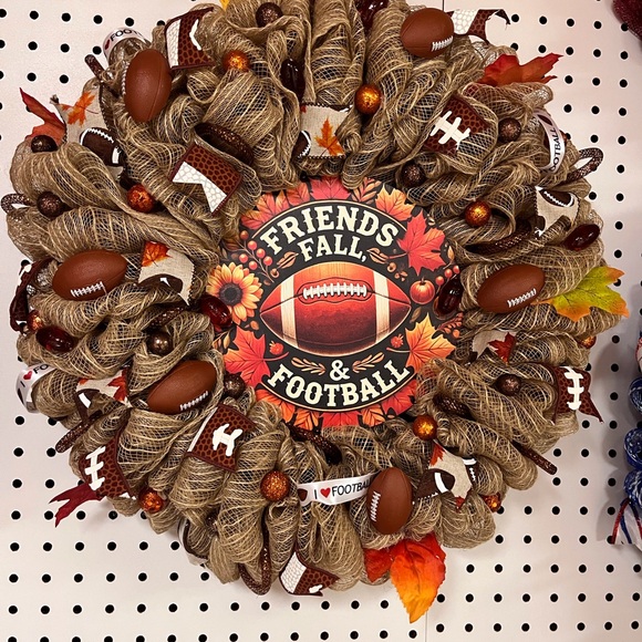 Fall Football Wreath with Burlap and Accents - Picture 1 of 1